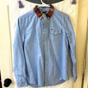 Ralph Lauren Chambray long sleeve button down with plaid collar.
